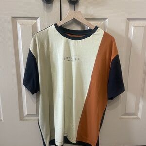 Fashion Nova Black, Cream, and Brown Short Sleeve Tee